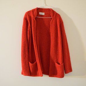 STAMFORD Vintage Red Fuzzy Knit Textured Open Cardigan | Size S